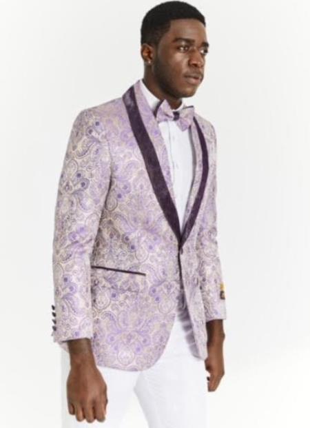Mens Lavender Paisley Blazer - Big and Tall Sport Coat With Bowtie mensusain