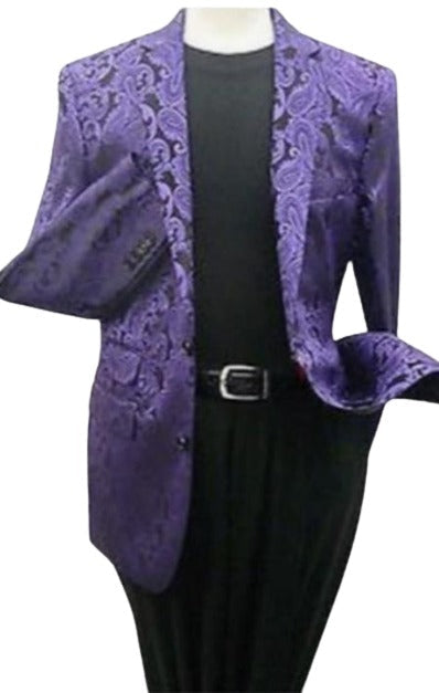 Mens Purple Paisley Blazer - Big and Tall Sport Coat With Bowtie mensusain