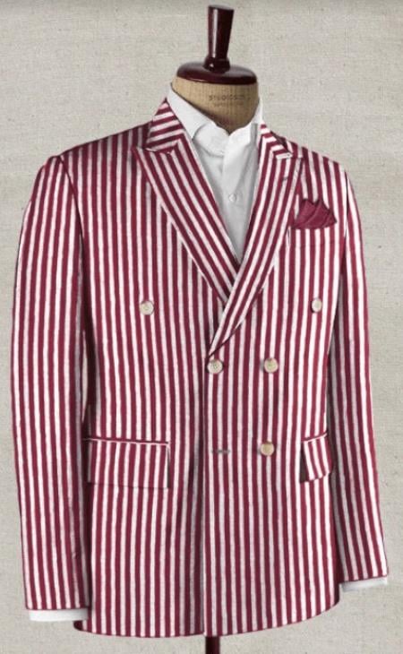 Double Breasted Blazer - Seersucker Blazer - Summer Blazer - Red mensusa