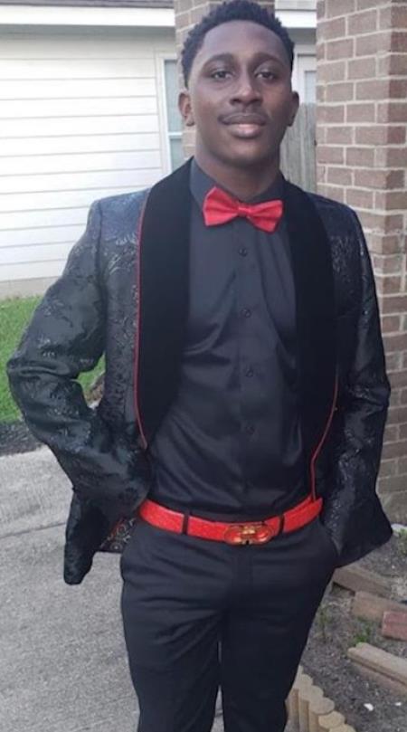 Black Paisley Blazer With Red Trim Collar + Bowtie by mensusa
