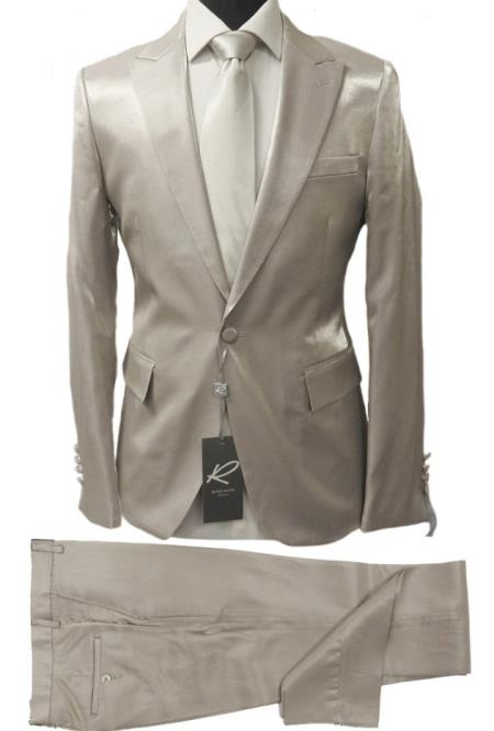 Rossiman Men’s Gray Shiny Sateen Suit - Sleek & Modern Formalwear - Italian Tailored Double-Breasted Luxury Suit USA Men's Outlet