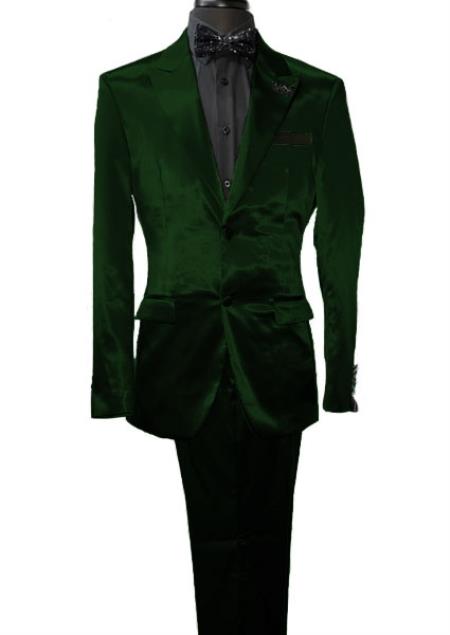 Mens Shiny Blazer - Hunter Green Sateen Vested Suit mensusa
