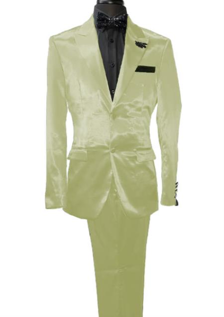 Mens Shiny Blazer - Ivory Sateen Vested Suit mensusain