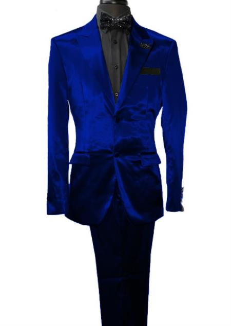 Mens Shiny Blazer - Navy Sateen Vested Suit by mensusain