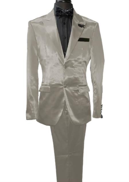 Mens Shiny Blazer - Off-White Sateen Vested Suit mensusain