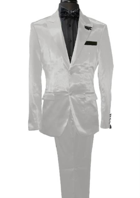 Mens Shiny Blazer - White Sateen Vested Suit by mensusain