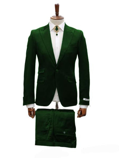 Mens Shiny Blazer - Hunter Green Sateen Vested Suit