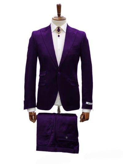 Mens Shiny Blazer - Purple Sateen Vested Suit