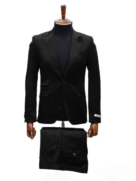 Mens Shiny Blazer - Black Sateen Vested Suit
