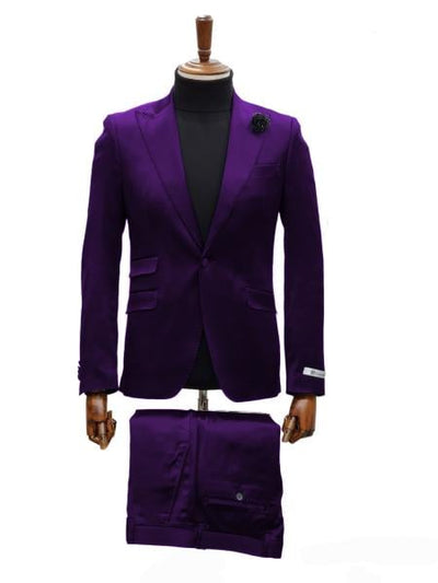 Mens Shiny Blazer - Purple Sateen Vested Suit