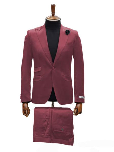 Mens Shiny Blazer - Burgundy Sateen Vested Suit