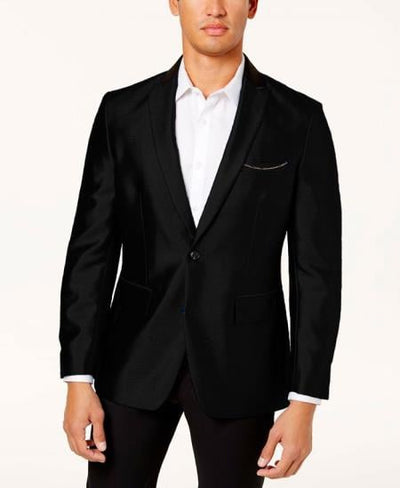 SKU#JA61679 Mens Shiny Blazer - Black Sateen Vested Suit mensusa