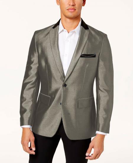 Mens Shiny Blazer - Off-White Sateen Vested Suit