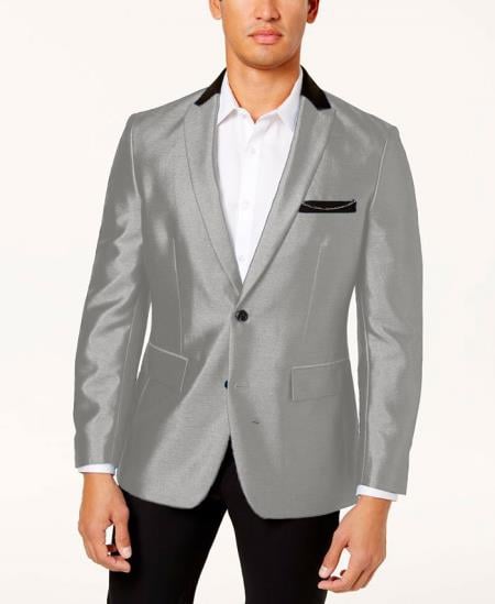 SKU#JA61694 Mens Shiny Blazer - White Sateen Vested Suit mensusa