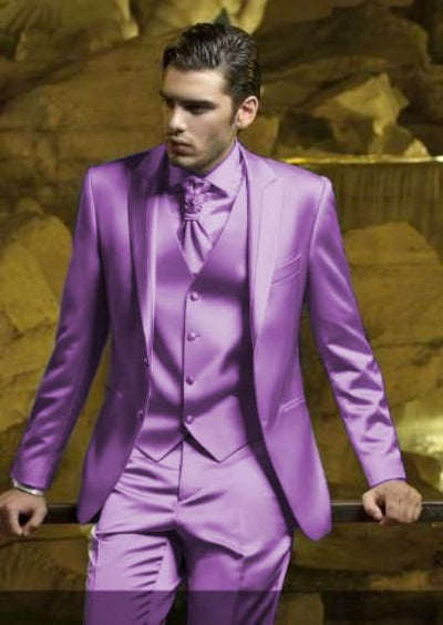 Mens Shiny Blazer - Lavender Sateen Vested Suit mensusain