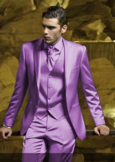 Mens Shiny Blazer - Lavender Sateen Vested Suit mensusain