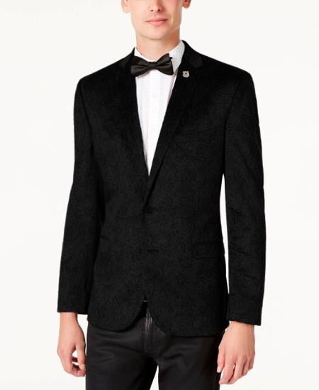 Black Velvet Blazer - Paisley Sport Coat - Slim Fit by mensusain