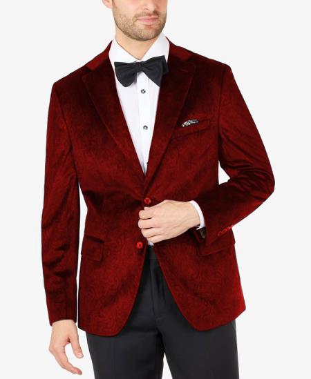 Burgundy ~ Wine Velvet Blazer - Paisley Sport Coat - Slim Fit