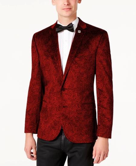 Red Velvet Blazer - Paisley Sport Coat - Slim Fit by mensusa