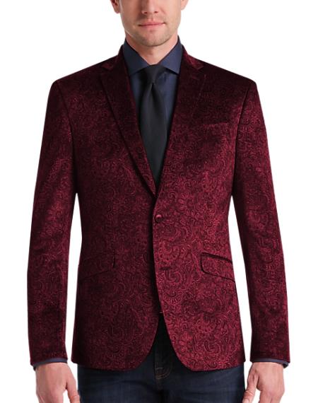 Maroon Velvet Blazer - Paisley Sport Coat - Slim Fit mensusain