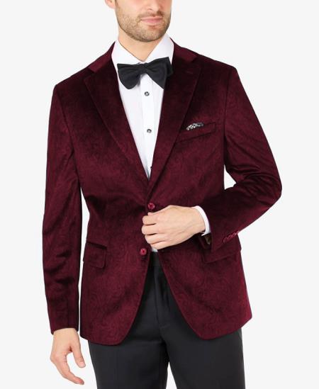 Maroon Velvet Blazer - Paisley Sport Coat - Slim Fit