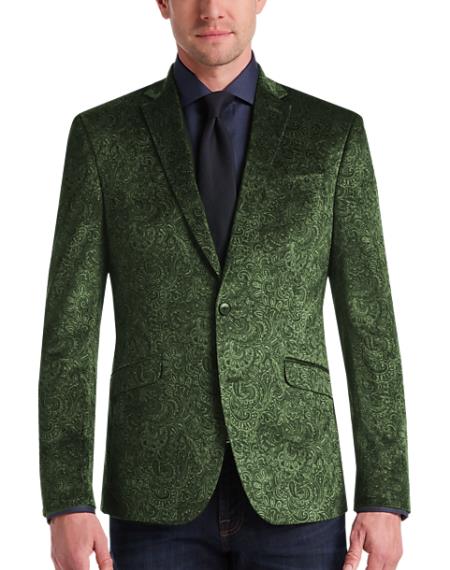 Olive Velvet Blazer - Paisley Sport Coat - Slim Fit