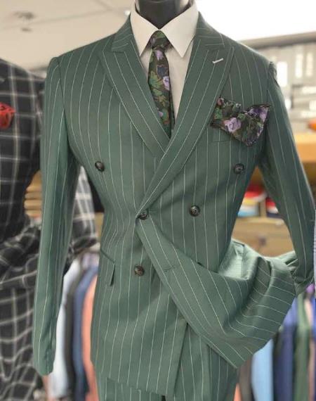 Dark Green Pinstripe Suit - Green Stripe Suit – SuitUSA