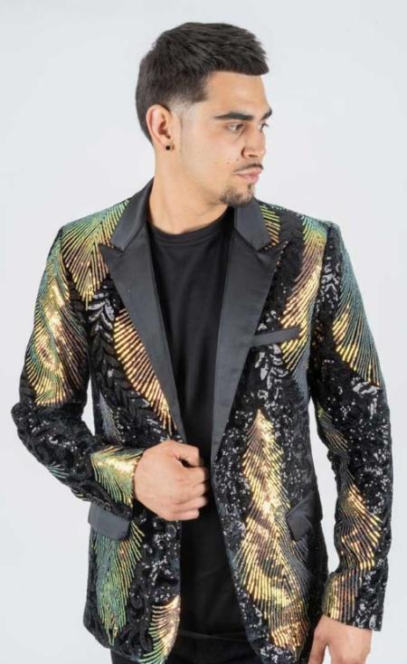 Mens Blazer Gold-Black by mensusain