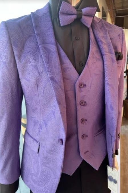Mens Prom Tuxedo Paisley Suit - Wedding Floral Suit- Purple Wedding Jacket + Vest + Pants by PROMTUXEDO