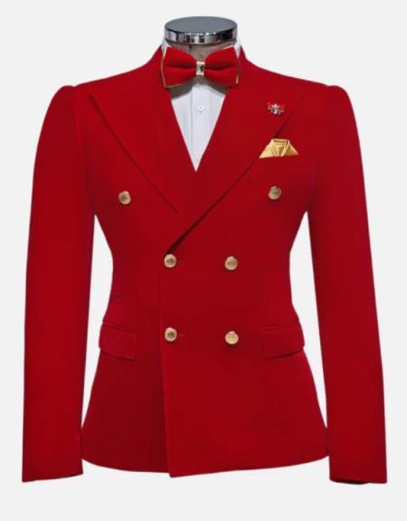 Red Double Breasted Sport Coat - Velvet Blazer by Mensusain