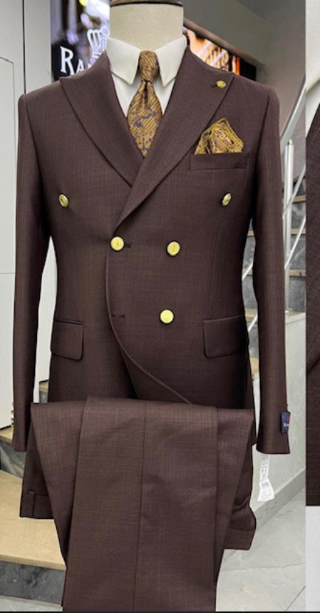Mens Double Breasted Suits Gold Buttons - 100% Wool Brown Suit - Double Breasted Blazer by Menssuitsatlantain