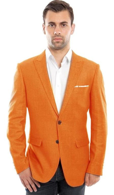 Mens Two Button Peak Label Summer Linen Blazer in Orange mensusain