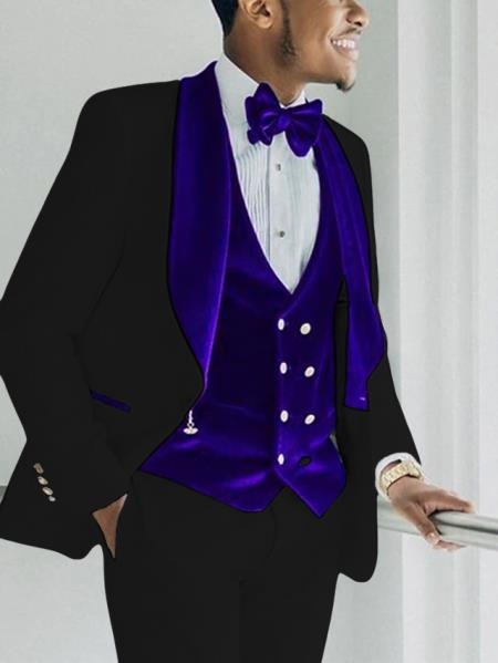 Black And Royal Blue Tuxedo - Prom Wedding Suit