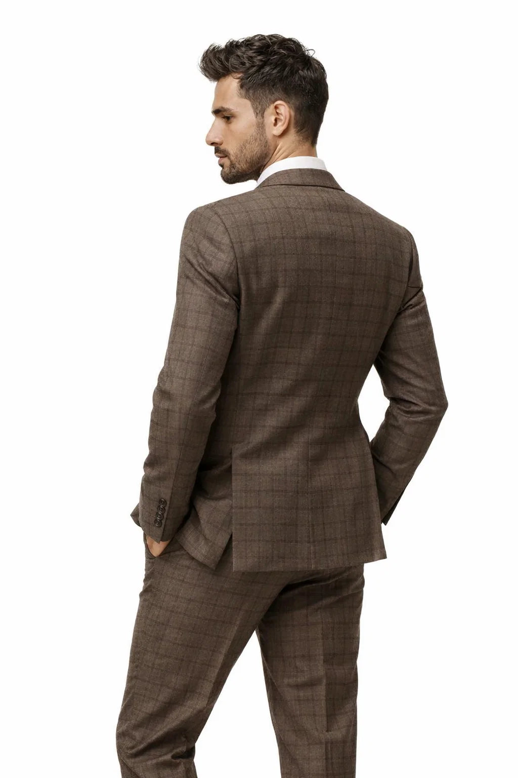 Men’s Brown 3-Piece Slim Fit Suit – 2 Button Peak Lapel Jacket with Double Breasted Vest & Flat Front Pants