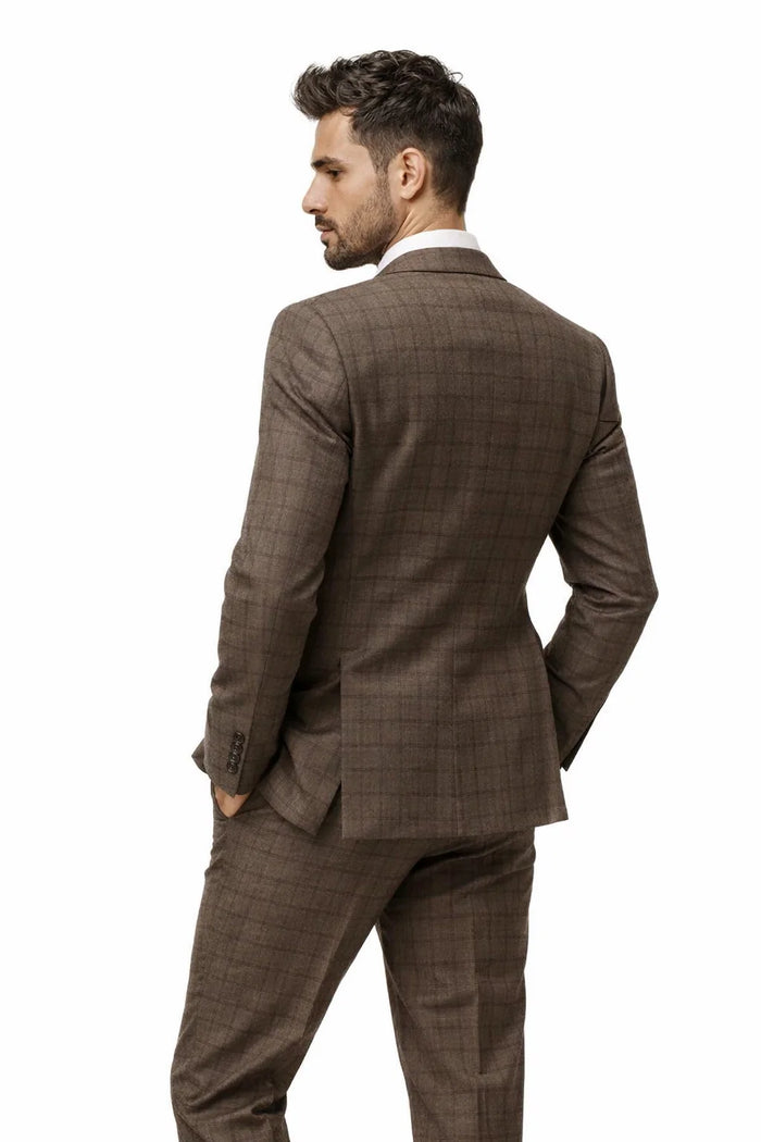 Men’s Brown 3-Piece Slim Fit Suit – 2 Button Peak Lapel Jacket with Double Breasted Vest & Flat Front Pants
