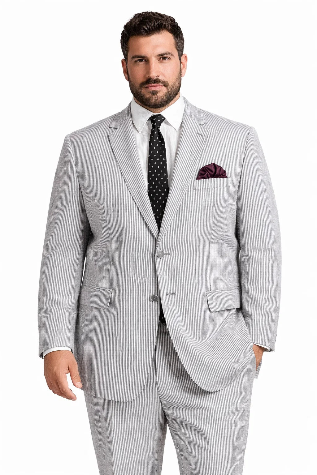 Men's Black Seersucker Suit in Modern Fit with Pinstripes