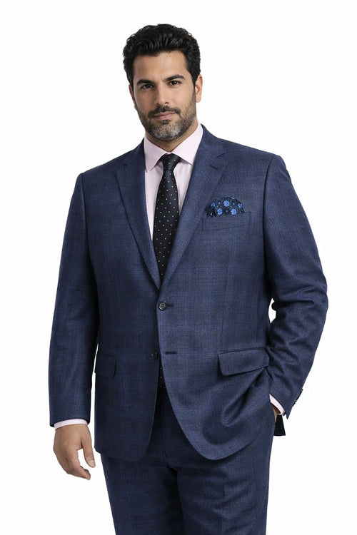 Saco Vaquero Western Sport Coat - Western Blazer Mens Two Button Classic Fit Sport Coat Blazer in Navy Blue Windowpane Plaid