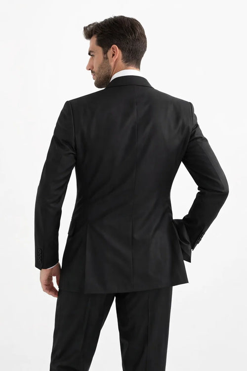 Mens Classic Double Breasted Luxury Wool Feel Suit in Black