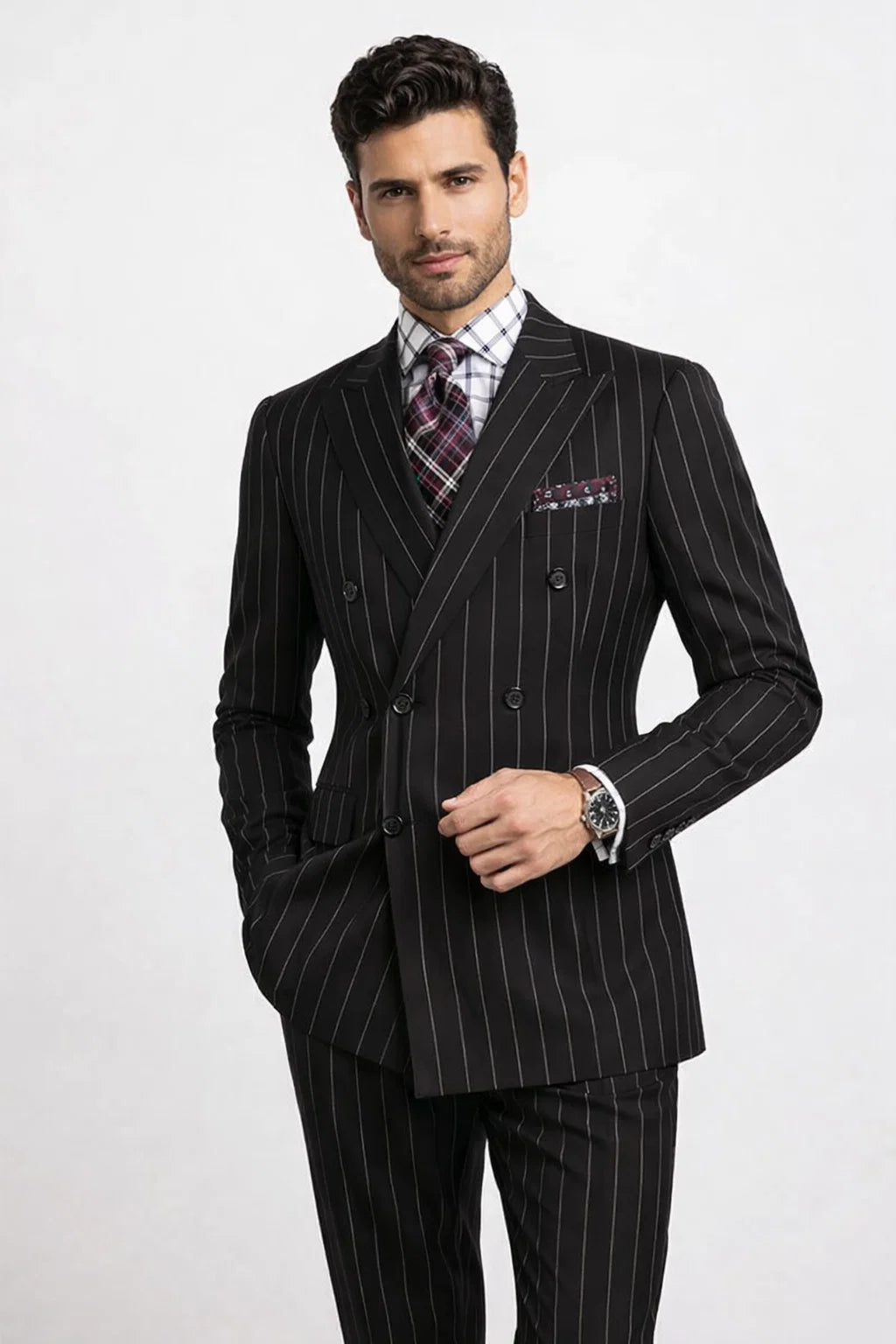 1920s Double Breasted Pinstripe Suit in Black from Vinci Suits