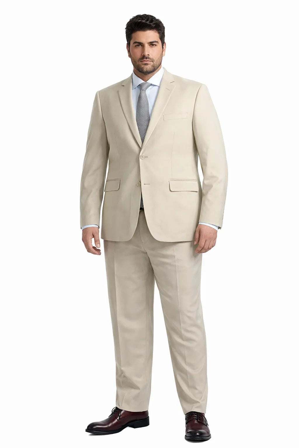 Mens Basic Two Button Classic Fit Suit With Optional Vest In Light Tan Beige