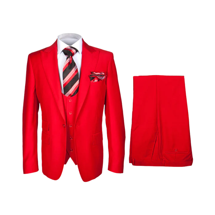 Rossi Man Mens Red Slim-fit Suit Vested Flat Front Pants