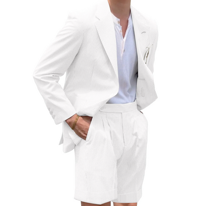 Mens Seersucker Suit With Short in Color White - Summer Fabric Casual look Mini Pinstripe