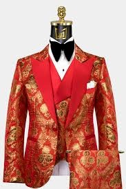 Red and Gold Tuxedo Suit | Red And Gold Prom Suits