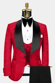 Apple Red Tuxedo Suit - Red And Gold Prom Suits
