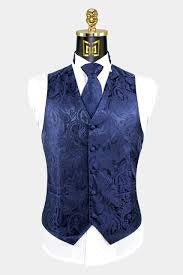 Navy Blue Paisley Vest and Tie Set -Tuxedo vest and tie sets by Renoirin