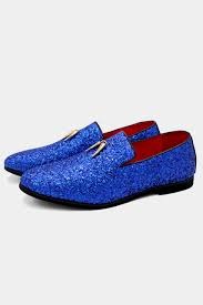 Men's Blue Glitter Loafers - Blue Prom Shoes