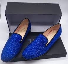 Royal Blue Rhinestone Mens Loafers - as picture / 6 Blue Prom Shoes