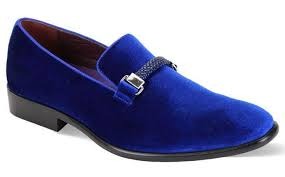 Mens Trendy Royal Blue Velvet Smoker Prom Loafers Slip On AM 6753 Blue Prom Shoes