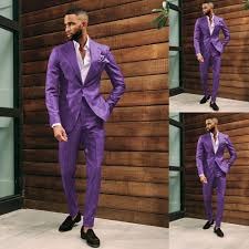 Purple Linen Men Suits Wedding Business Formal Tuxedos 2 Pieces Slim Fit Custom Men's Purple Tuxedo
