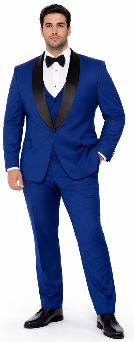 Indigo Slim Fit Tuxedo with Large Black Shawl Lapel – 3 Piece Wedding & Prom Set